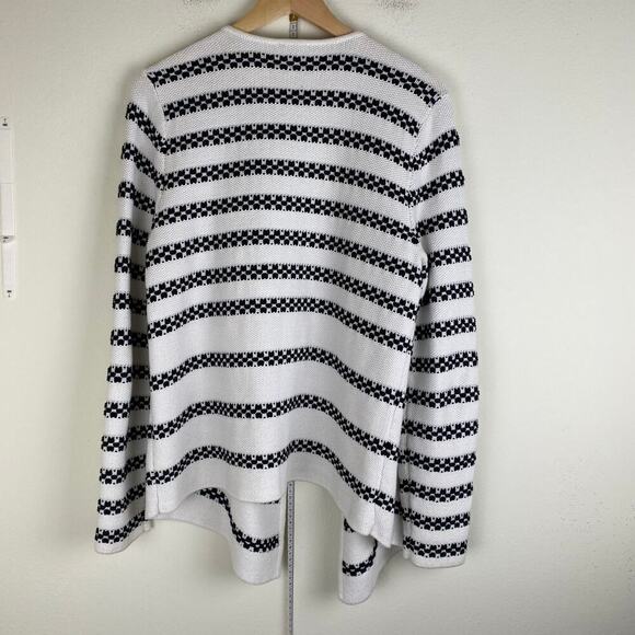 Talbots Stripe Open Cardigan Size Large Cream Black Cotton Sweater Jacket - Picture 10 of 13